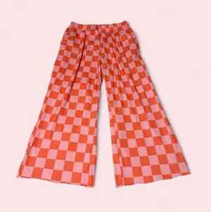 Checkerboard Wide-Leg Pants - Pink & Orange thumbnail 1