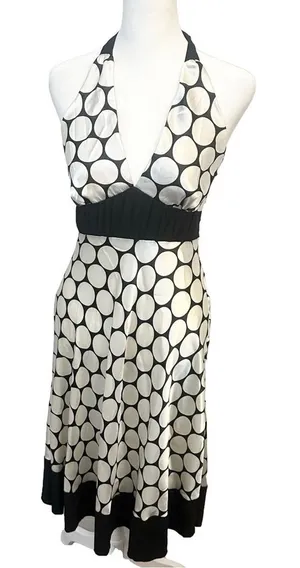 VTG Y2K 90s Black/White Babydoll‎ Halter Dress Small Silky Flowy Rockabilly USA thumbnail 1