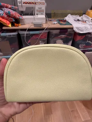 Coach Light Yellow Leather Cosmetic Pouch with Silver Logo thumbnail 2