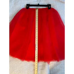 Red Tulle Midi Skirt Elastic Waist Layered Mesh Costume Dance Ballerina Skirt thumbnail 2