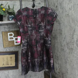 NWT Vince Camuto Womens Jacquard Fit & Flare Puff-Sleeve Dress Wine Red Multi 16 thumbnail 5