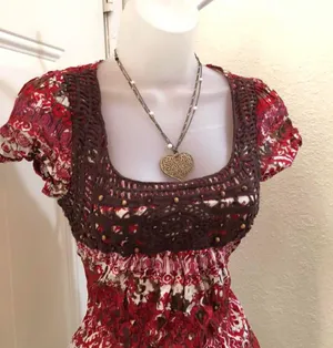 Maurice's Y2K Fairy Boho Grunge Granola Whimsical Red pink black blouse shirt top crotchet beaded square neckline short sleeve #whimsygoth #gothic thumbnail 3