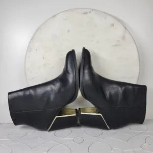 ALDO Leather Ankle Boots Womens 6.5 Black Gold Plate Block Heel Pointed Toe thumbnail 13