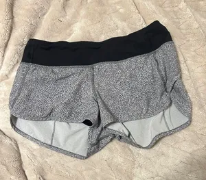 lululemon athletica Gray Micro-Print Shorts with Black Waistband thumbnail 1
