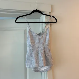 Abercrombie and Fitch white and blue striped cotton tank with tie in the back thumbnail 2