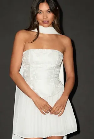 White lulus dress with scarf  thumbnail 1