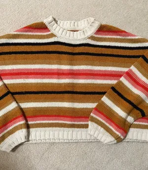 Billabong Multicolored Stripped, Boxy, Cropped Sweater in M thumbnail 1