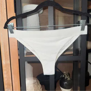 Frankie’s Bikinis Drew White Ribbed Swimsuit Bottoms cheeky elastic band thumbnail 6