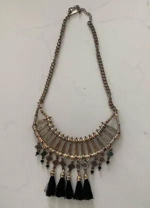 Free People Y2k festival boho goth fringe tassel statement necklace silver black thumbnail 4