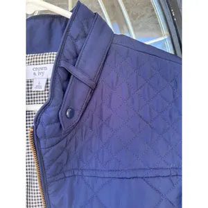 Crown & Ivy Navy Blue Quilted Puffer‎ Vest Gingham Lining Gold Zip Womens Large thumbnail 12
