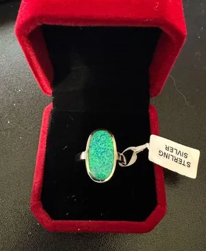 Sterling Silver blue Green synthetic opal ring NWT size 7 thumbnail 1