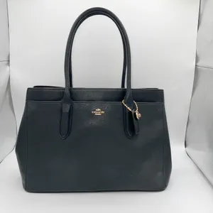 Coach Pebbled Leather Tote Bag Top Handle Black Gold Heart Charm Black Lining‎ thumbnail 2
