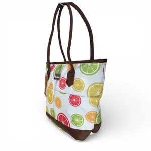 Citrus Fruit Print Large Insulated Lunch Tote Zipper Cooler Bag NWT thumbnail 5
