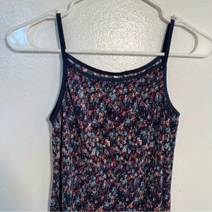Knit Works Women's Juniors Size XL Ribbed Tank Top‎ Navy Blue Floral Stretch Y2K thumbnail 2