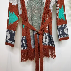 Wrangler Boho Western Aztec Print Fringe Belted Cardigan size XL thumbnail 8