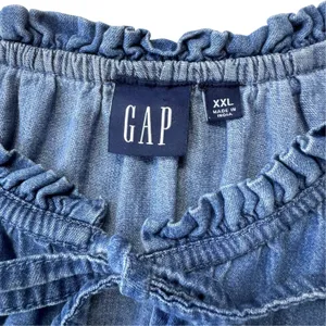 Gap Denim Dress Womens XXL Blue Cotton Ruffle Neck Tie Smocked Waist Long Sleeve thumbnail 4