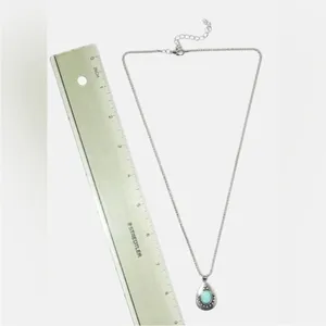 Turquoise Teardrop Pendent Necklace with Adjustable 18" Silver Tone Chain thumbnail 2