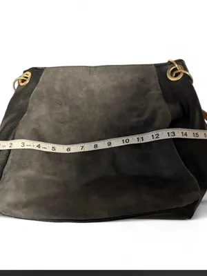 PRIMARK Mixed Media Slouchy Hobo Bag Black Faux Suede Leather Brown Tassels thumbnail 5