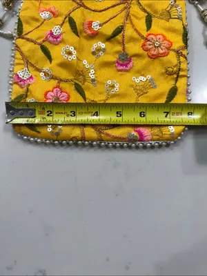Yellow Floral Embroidered Indian potli Bag thumbnail 8