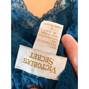 Victoria's Secret Chemise Womens Large Teal Blue Gold Label Floral Lace‎ Slip thumbnail 5