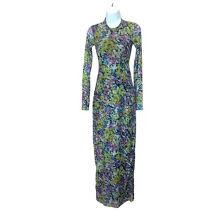 AFRM Abstract Mesh Maxi Dress XS Bodycon Slinky Long Sleeve Didi Designer $90 thumbnail 8