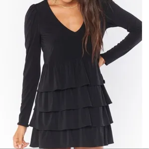 Show me your mumu long sleeve tiered mini dress black size S thumbnail 1