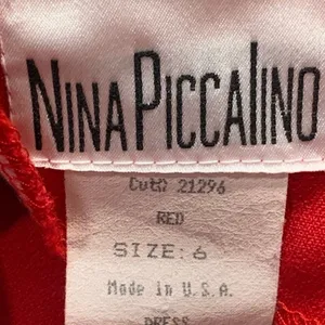 Vintage Nina Piccalino Cherry Red Dress Satin‎ Bow Detail Scoopneck Long Sleeve thumbnail 8