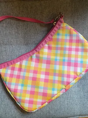 Vtg Y2K Lesportsac Pastel Gingham madras purse with Pink Trim thumbnail 2
