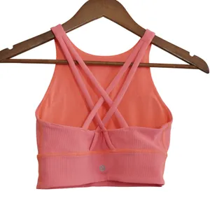 Lululemon Size 4 Energy High Neck Longline Bra‎ Ribbed Sunset Pink Orange Gym thumbnail 2