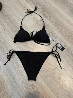 BNWT Relleciga Women's Triangle Bikini Set in Black Size Large thumbnail 3