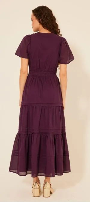 Bila77 Women’s Kelsey Maxi Dress Sleeveless Smocked Tiered V-Neck in Purple S thumbnail 2