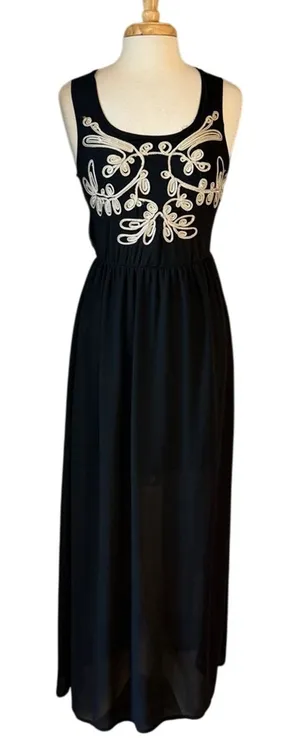 Marineblu Black Maxi Dress with White Embroidery Medium thumbnail 1