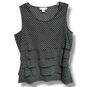 Coldwater Creek Black White Geometric Tiered Blouse Women's Large 14 Layered Top thumbnail 3