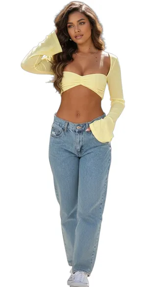 White Fox Womens Crop Top XS Yellow Long Sleeve Cutout Open Back Y2K Coquette thumbnail 1