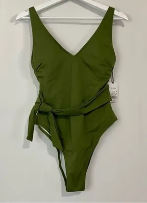Shade & Shore Women’s One Piece Side Tie Swimsuit Green Size Medium NWT FLAW thumbnail 2