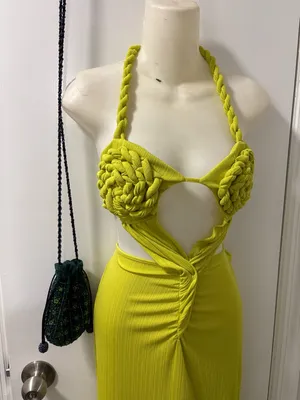 Chartreuse green strappy maxi dress thumbnail 3