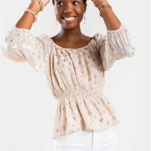 NWT Francesca’s Anett Ivory‎ Sparkle Polka Dot Peplum Top XS Fairycore Whimsical thumbnail 1