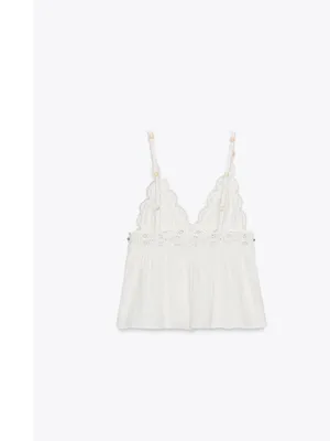 Zara ZARA‎ COMBINED LACE TOP WITH BEADS, WHITE thumbnail 4