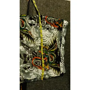 Ed Hardy Tattoo print side tie White mesh dragon paisley mini short skirt sz Med thumbnail 9