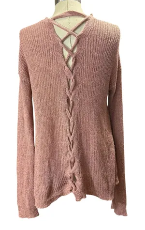 Charlotte Russe S Open Front Cardigan Dusty Rose‎ Lace-Up Back Knit Sweater thumbnail 1