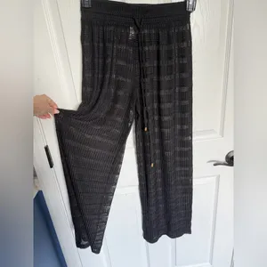 Jordan Taylor Black Wide Leg Drawstring Crochet Knit Beach Pants Small thumbnail 2