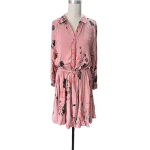 Free People BONNIE Dusty Rose Rayon Print Long Sleeved Mini Dress Size Small thumbnail 3