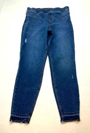 Spanx Skinny Jean Womens Large Blue Distressed Pull-on‎ Stretch Blue Denim thumbnail 1