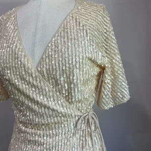 Zara Light Beige Sequin Mini Wrap Dress Party Cocktail Holiday Size‎ L thumbnail 5