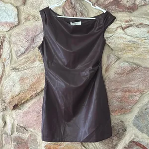 Commense Asymmetrical Cold-Shoulder PU Leather Dress size L thumbnail 3