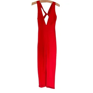 VNTG Orange Plunging X-Back Jumpsuit Slim Straight Leg Size Small thumbnail 3