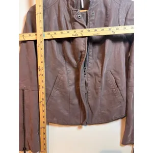 Free People Vegan Leather‎ Moto Jacket Mauve Purple Ribbed Knit Panels Size 4 thumbnail 4
