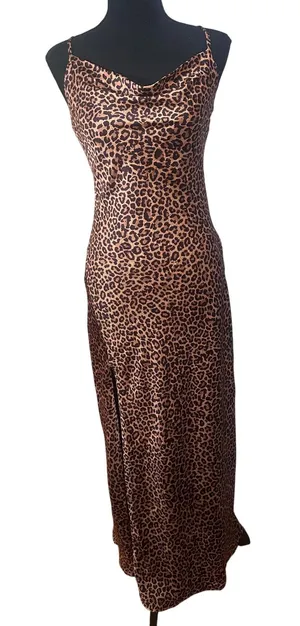 Show Me Your Mumu Florence Slip Dress Leopard Print Cowl Neck Maxi XS Cross Back thumbnail 1