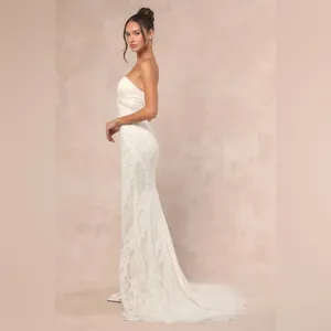 Lulu's Lovita White Lace Strapless Mermaid Maxi Dress thumbnail 4