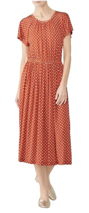 Stine Goya Caitlin Dress Women XS Orange Polka Dot Pleated Midi Boho Retro thumbnail 1